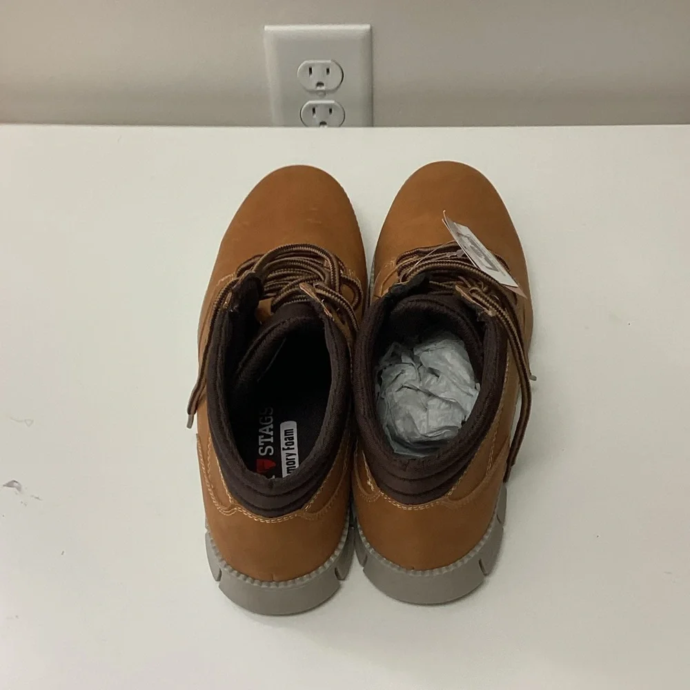 Deer stags Men's Tan Leather Boots with Dark Brown Accents size 8.5 - Picture 4 of 6
